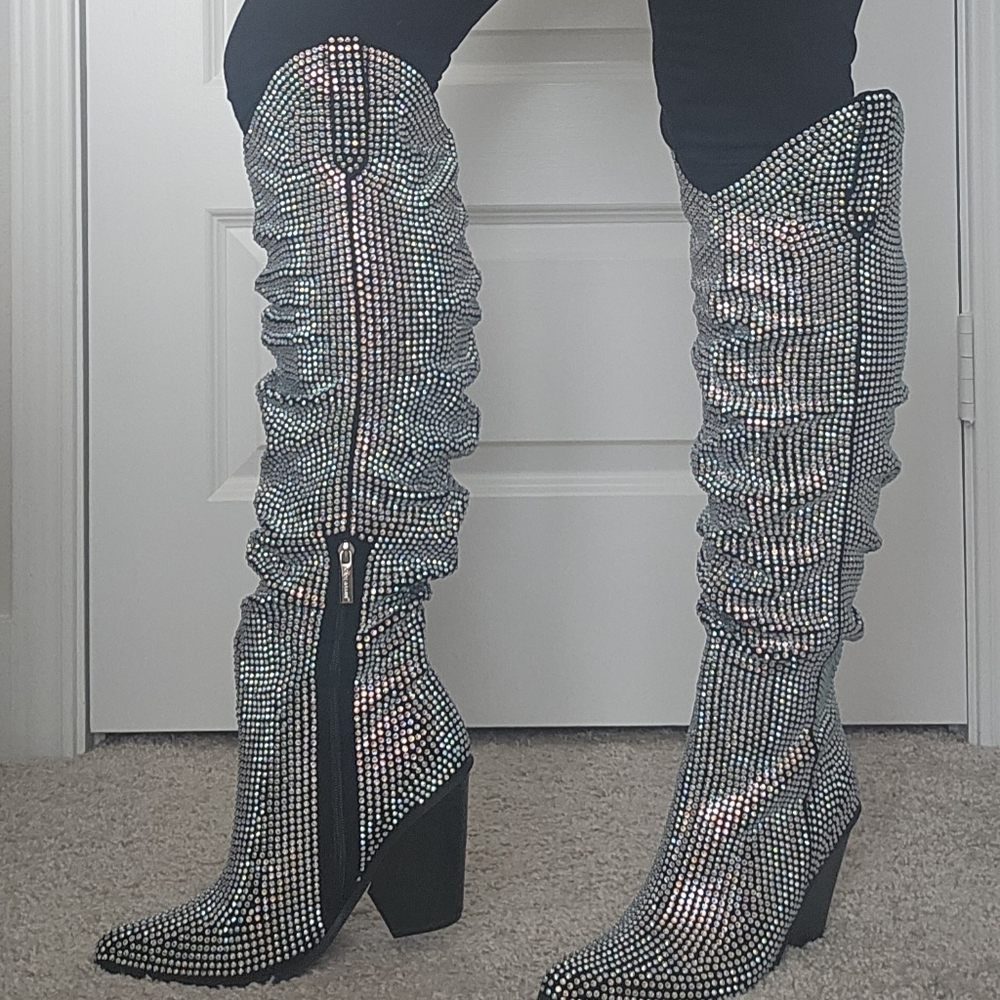 Women's Silver Rhinestone Cowboy Boots